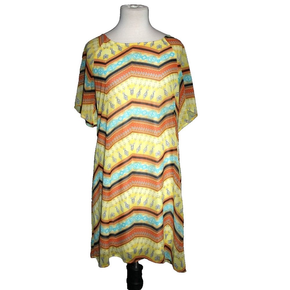Women's RACHEL KATE Multicolor Dress Short Sleeve Size Medium Yellow Black 70's